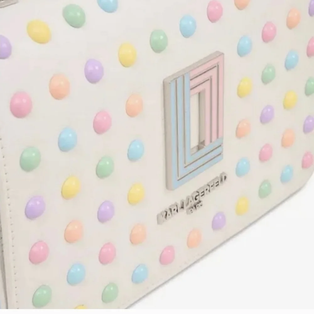✨️🩵 Karl Lagerfeld top handle Simone Flap Crossbody satchel Bag Pastel Dot ✨️💛 - Picture 4 of 7